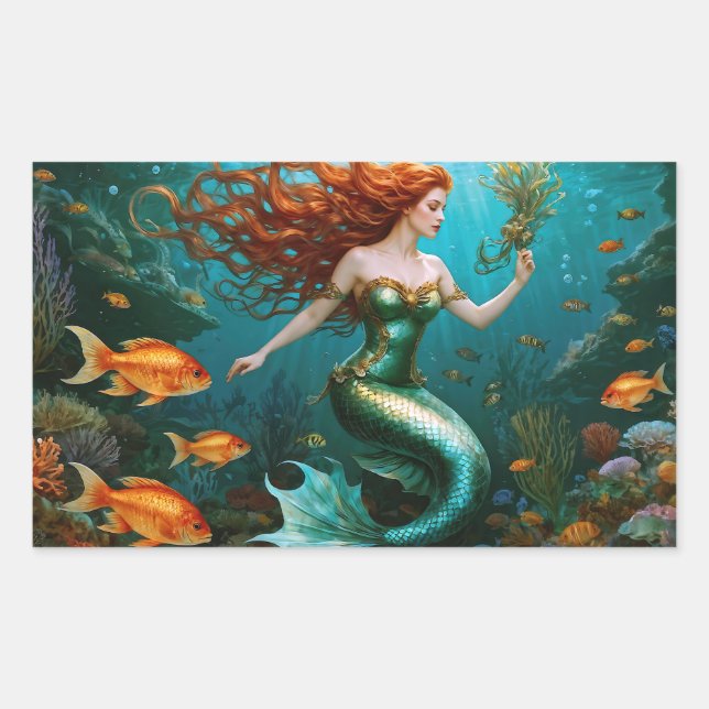 “Marielle” – Beautiful Dancing Mermaid Rectangular Sticker (Front)