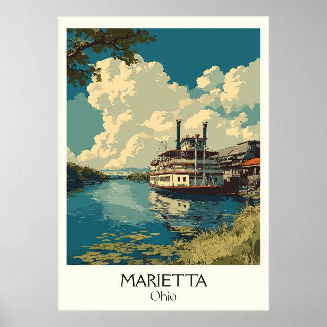 Marietta Ohio River Town Historic Riverboat Life Poster (Front)