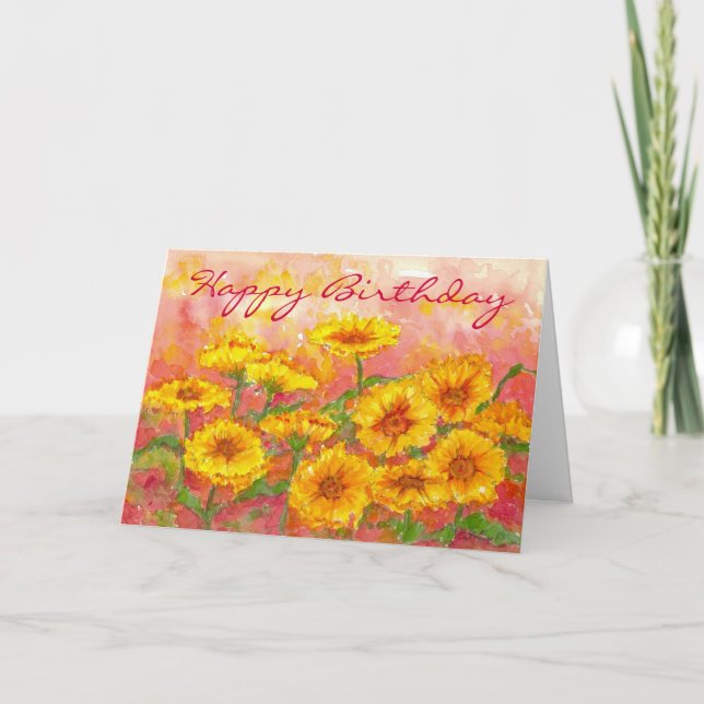 Marigold Autumn Flower Watercolor Birthday Card (Front)