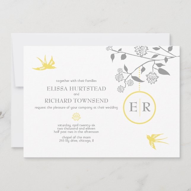 Marigold Birds Wedding Invitations (Front)