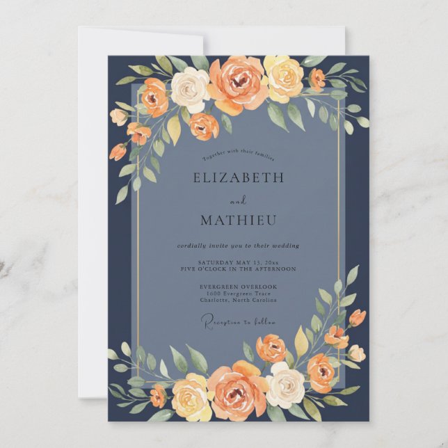 Marigold Blossom Slate Wedding Invitation (Front)