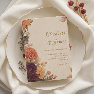 Marigold Border Rustic Boho Autumn Floral Wedding Invitation