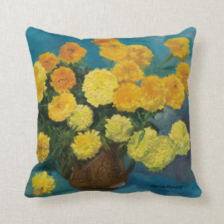 Marigold Bouquet--Blue Backing Cushion