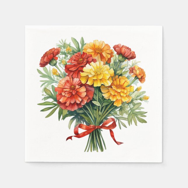 Marigold Bouquet Paper Napkins for Coctail & Party (Front)