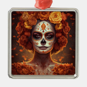 Marigold Catrina Día de los Muertos Metal Tree Decoration