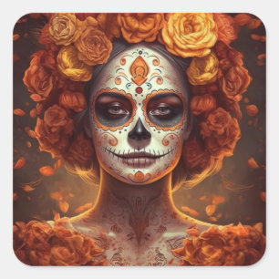 Marigold Catrina Día de los Muertos Square Sticker