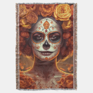 Marigold Catrina Día de los Muertos Throw Blanket