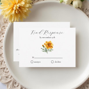 Marigold Elegant Watercolor Floral Yellow Wedding RSVP Card