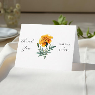 Marigold Elegant Watercolor Floral Yellow Wedding Thank You Card