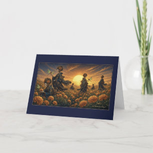 Marigold Field Dragonflies Golden Sunset Card