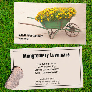 Marigold Filled Vintage Wheelbarrow Lawn Care Business Card