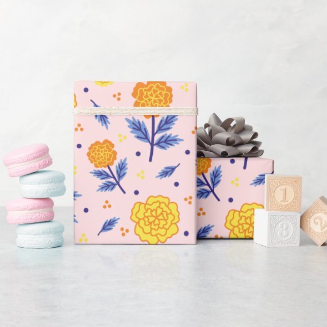 Marigold Floral Pink Wrapping Paper (Baby Shower)