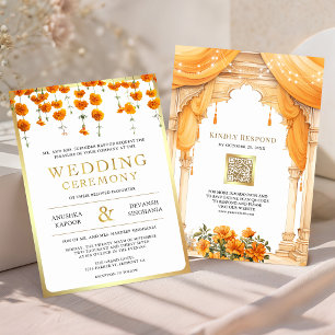 Marigold Floral South Indian Mandap Hindu Wedding Invitation