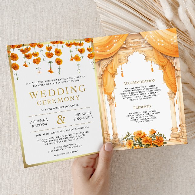 Marigold Floral South Indian Mandap Hindu Wedding Invitation (Creator Uploaded)