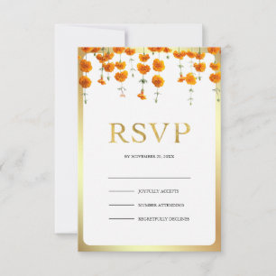 Marigold Floral South Indian Mandap Hindu Wedding RSVP Card