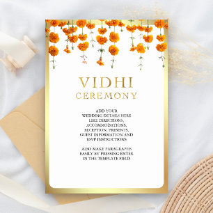 Marigold Floral South Indian Wedding Vidhi Enclosure Card