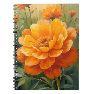 Marigold Flower Orange Watercolor Floral Painted Notebook