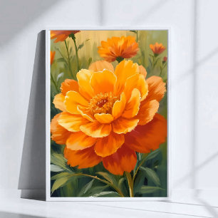 Marigold Flower Orange Watercolor Floral Painted Poster