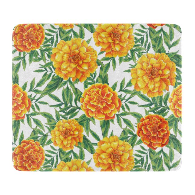 Marigold Flower Pattern Cutting Board (Front)