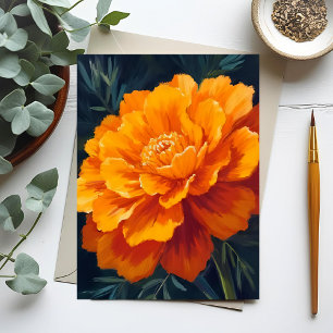 Marigold Flower   Watercolor Floral Painted Card