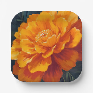 Marigold Flower   Watercolor Floral Painting Paper Plate