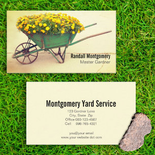 Marigold Flowers in Vintage Wheelbarrow Gardner Business Card
