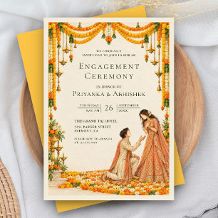 Marigold Flowers Indian Engagement Ceremony Invitation