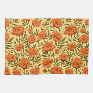 Marigold Flowers Pattern Tea Towel