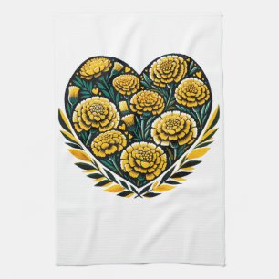Marigold Flowers Retro Marigolds Tea Towel
