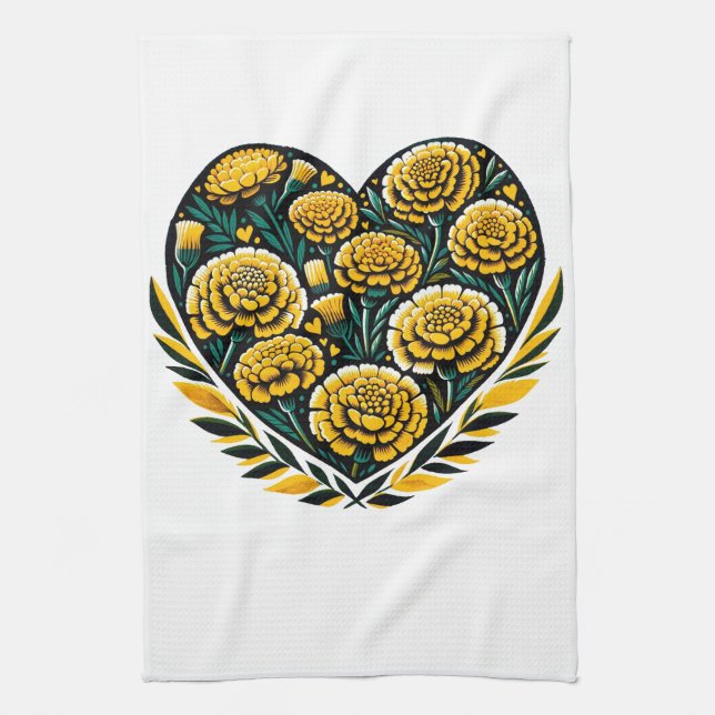 Marigold Flowers Retro Marigolds                   Tea Towel (Vertical)