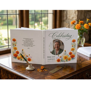 Marigold Funeral Guest Memory Book With Photo 