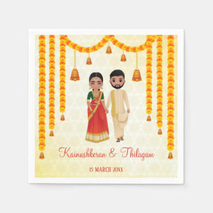 Marigold garlands bells with Tamil Telugu wedding Napkin