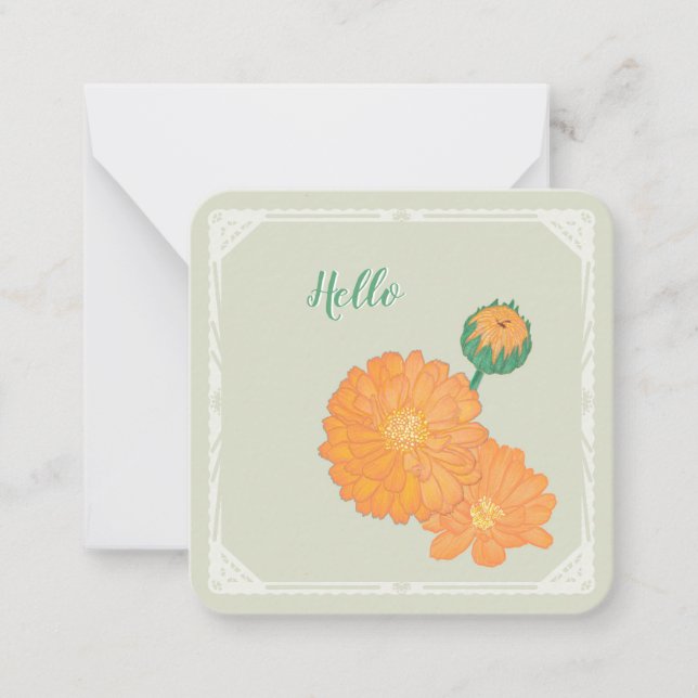 Marigold “Hello” Flat Note Card (Front)