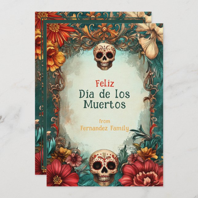 💀🎉Marigold Memoir Día de Muertos Card (Front/Back)