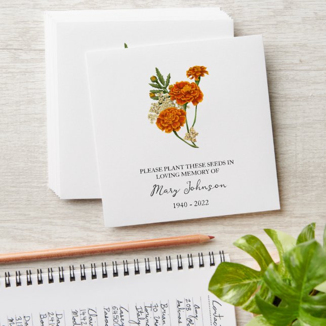 Marigold Memorial Funeral Seed Envelope (Stacked)