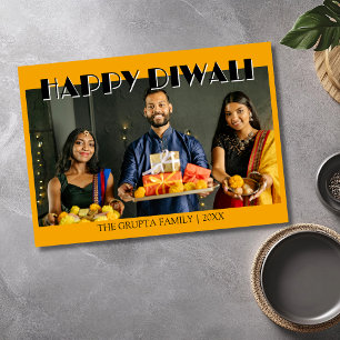 Marigold Orange Traditional Photo Happy Diwali  Holiday Card