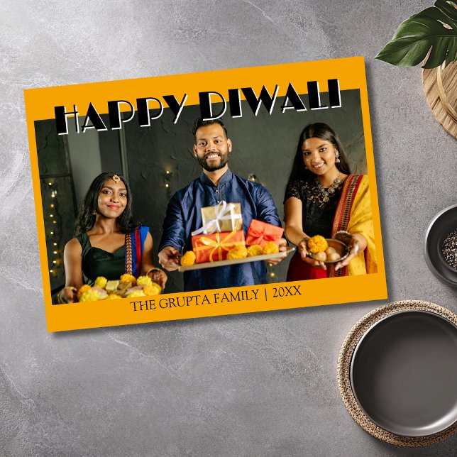 Marigold Orange Traditional Photo Happy Diwali  Holiday Card (Creator Uploaded)