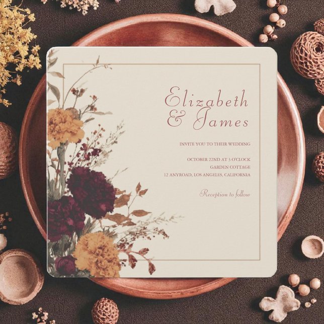 Marigold Rustic Boho Autumn Floral Wedding Invitation (Creator Uploaded)