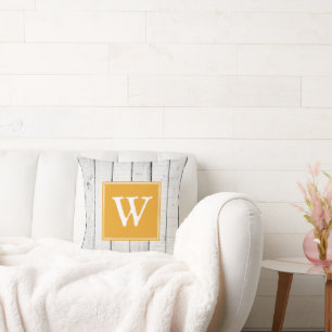 Marigold Rustic Monogram Throw Pillow