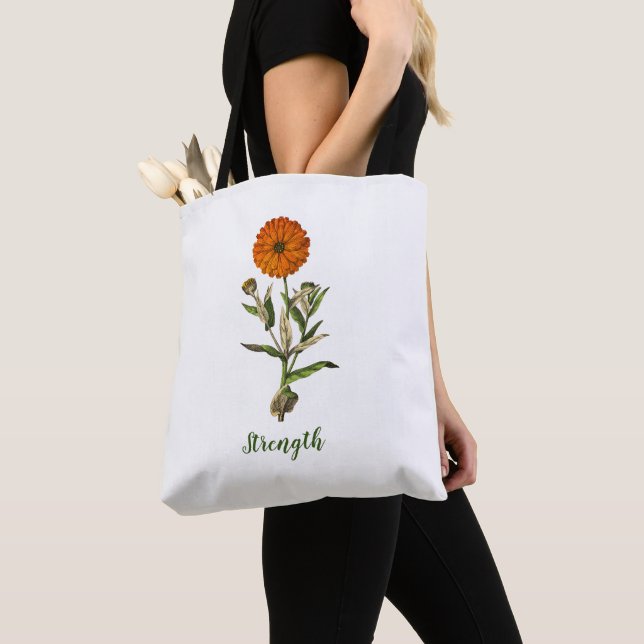 Marigold Strength Inspirational Floral Tote Bag (Close Up)