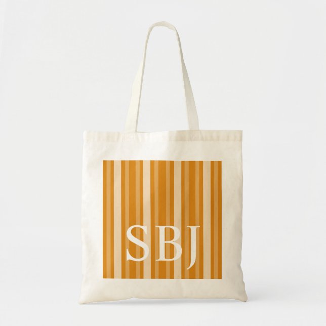 Marigold Victorian Stripe with Monogram Tote Bag (Front)