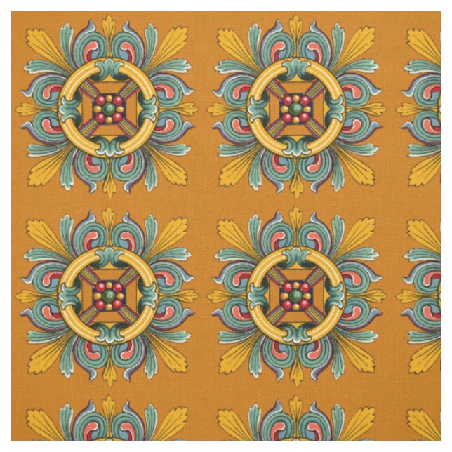 Marigold Victorian Tile Design Fabric (Swatch)