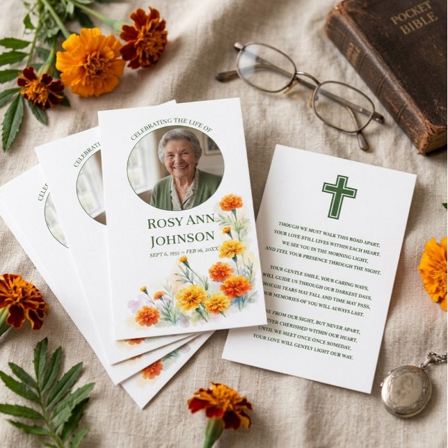 Marigold Walletsize Funeral Prayer Photo Keepsake Business Card (Creator Uploaded)