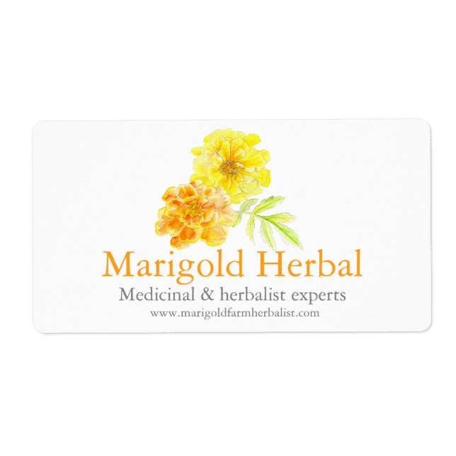 Marigold watercolor art business label (Front)