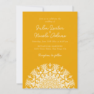 Marigold Yellow Amber Abstract Mandala Wedding Invitation