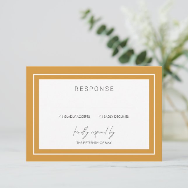 Marigold Yellow Bold Border Modern Wedding RSVP Card (Standing Front)