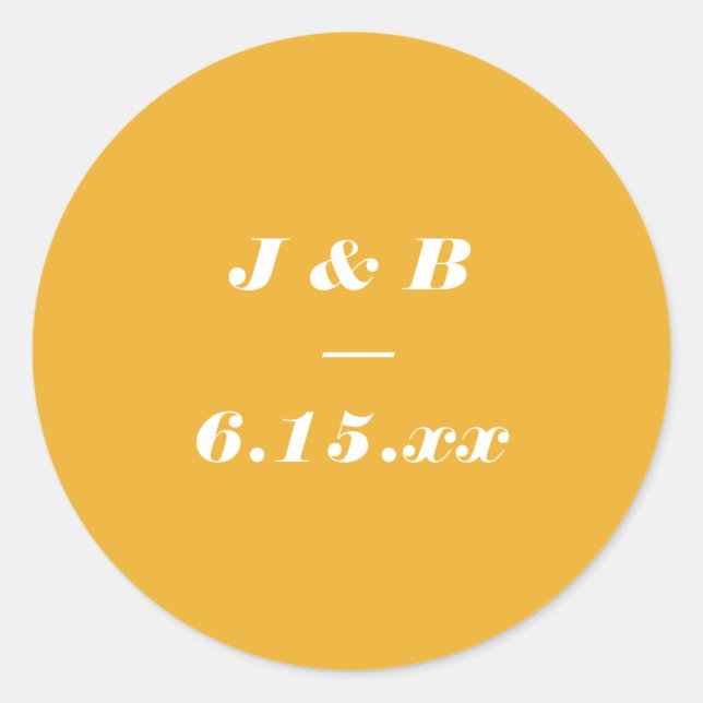 Marigold Yellow Bold Italic Monogram Wedding Classic Round Sticker (Front)