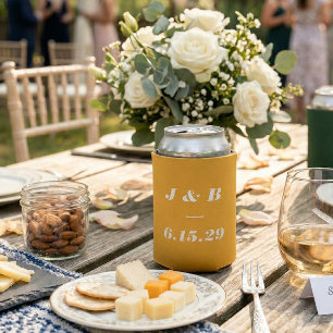 Marigold Yellow Bold Italic Monogram Wedding Favor Can Cooler