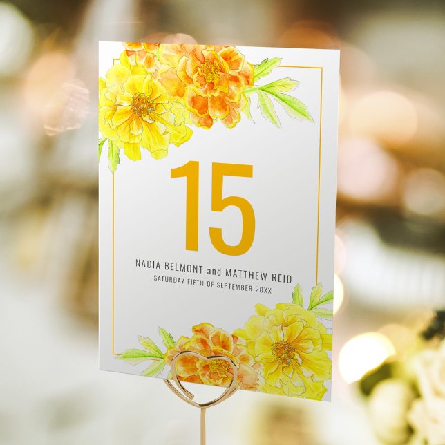 Marigold yellow flower wedding event table number (Creator Uploaded)