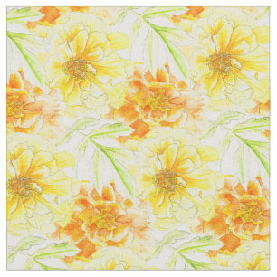 Marigold yellow green botanical watercolor fabric